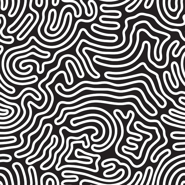 Universal geometric striped seamless pattern Repeating abstract chaotic wavy lines curl scroll gradation in black and white Modern design