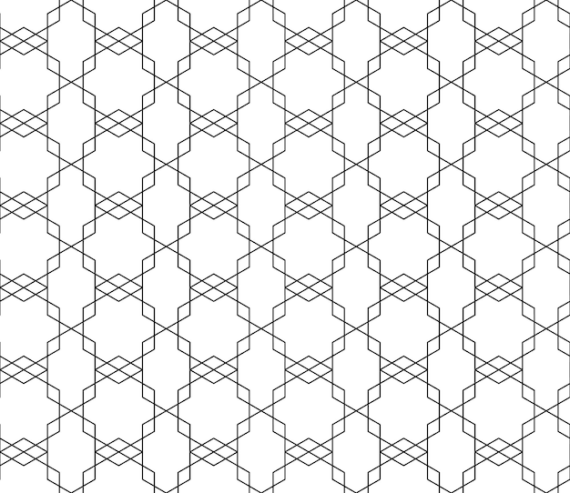ストロークの編集可能な重み、クリッピングマスクを備えたユニバーサルで高品質のシームレスな幾何学模様。古典的なスタイルの抽象的な黒と白のベクトルの背景