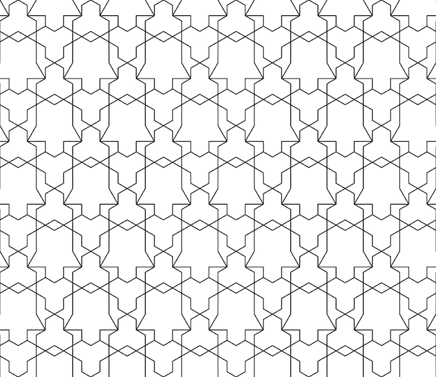 Универсальный высококачественный бесшовный геометрический узор с редактируемой толщиной штриха, обтравочной маской. Абстрактный черно-белый векторный фон в классическом стиле