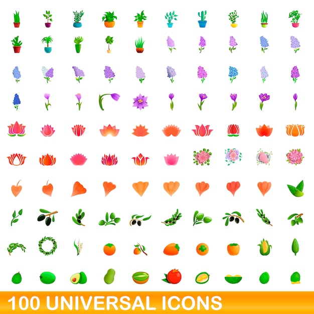 Universal icons set, cartoon style