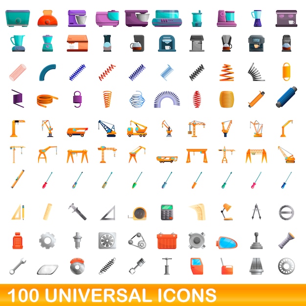 universal icons set, cartoon style