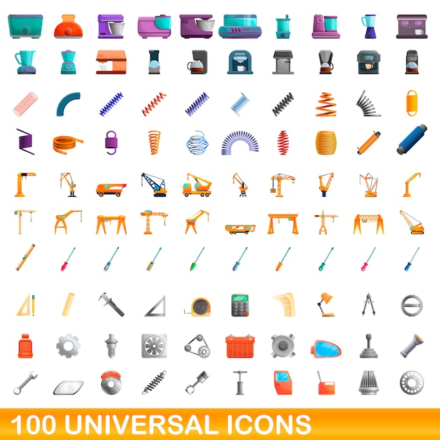 Universal icons set, cartoon style