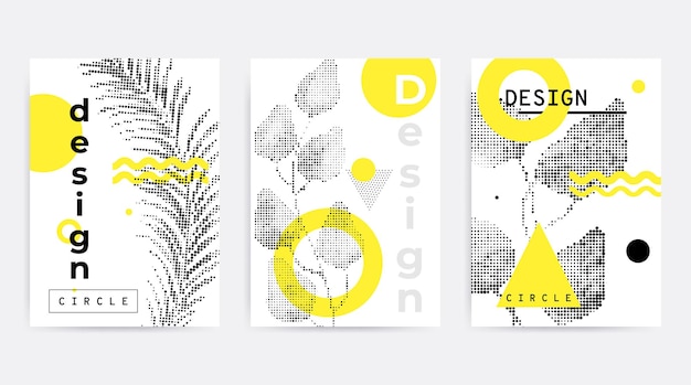 Universal trend poster juxtaposed with bright bold geometric leaves foliage yellow elements composition Background in restrained sustained tempered style Magazine leaflet billboard sale