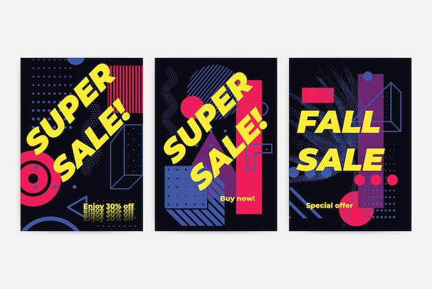 Universal trendy posters set juxtaposed with bright bold geometric shapes composition Background in restrained sustained tempered style Magazine leaflet billboard sale