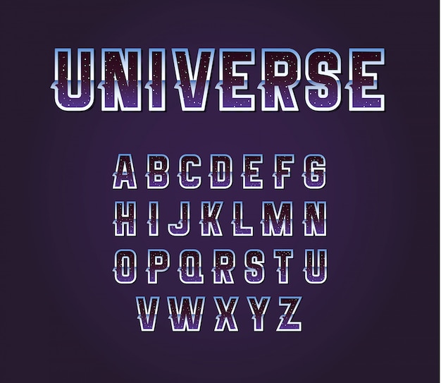 Universe 80s retro sci-fi font alphabet set