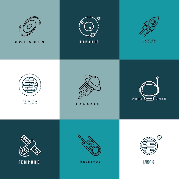 Universe astronomy thin line vector icons and logos set
