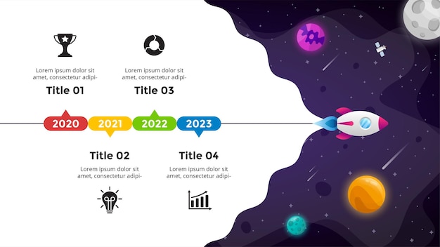 Sfondo dell'universo vettore di avvio spazio di lancio di un razzo infografica grafico del diagramma di successo aziendale