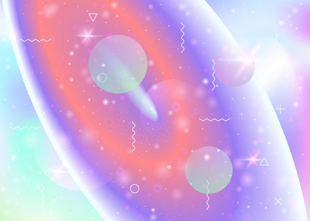 Universe background with galaxy and cosmos shapes and star dust. 3d fluid with magic sparkles. fantastic space landscape with planets. holographic futuristic gradients. memphis universe background.