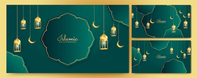 Universele ramadan kareem banner achtergrond met lantaarn maan islamitische patroon moskee en abstracte luxe islamitische elementen