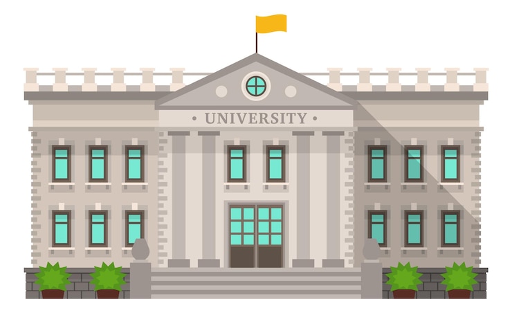 Vector universiteit pictogram hoger onderwijs symbool buiding buitenkant geïsoleerd op witte achtergrond