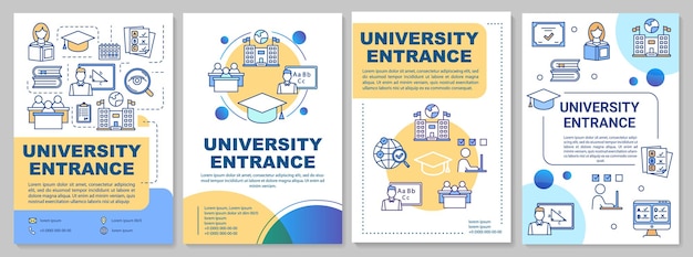 Universiteits ingang brochure sjabloon. Acceptatie van de middelbare school. Flyer, boekje, folder afdrukken, omslagontwerp met lineaire pictogrammen. Vectorpaginalay-outs voor tijdschriften, jaarverslagen, reclameposters