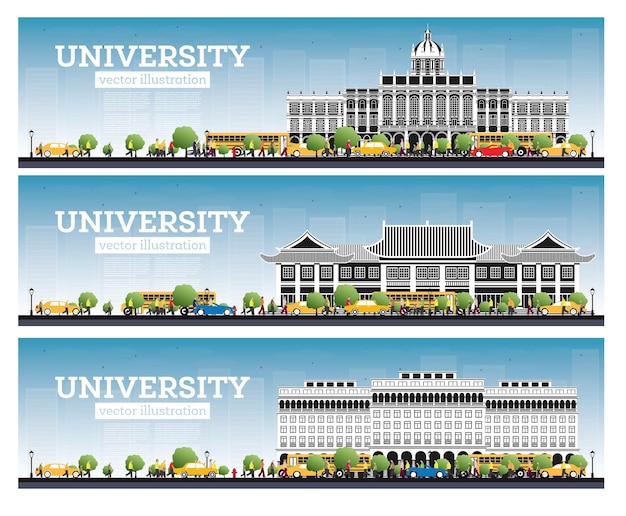 Universiteitscampus instellen studiebanners vectorillustratie