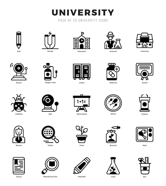 Universiteitselementen Lineaire gevulde webiconset Eenvoudige vectorillustratie