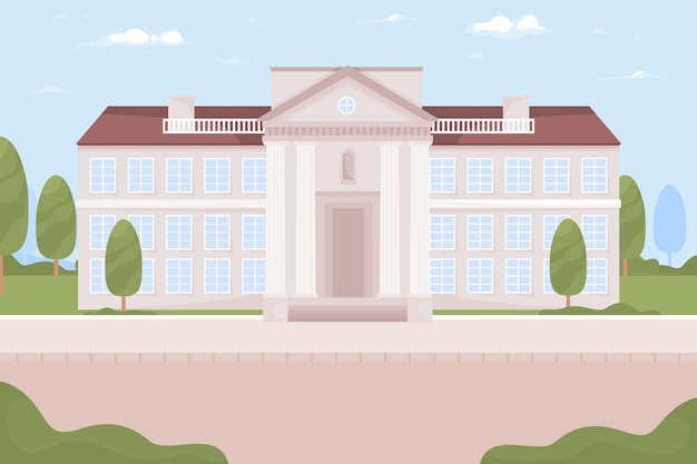 Universiteitsgebouw met klassieke kolommen egale kleur vectorillustratie