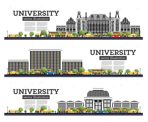 Vector university campus set study banners isolated on white