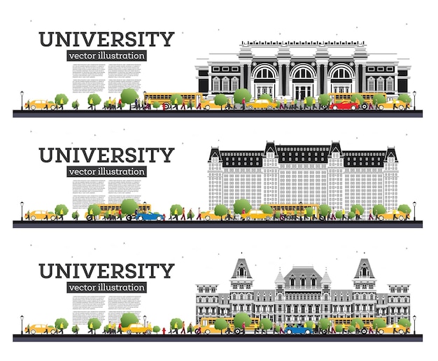 Vector university campus set study banners isolated on white