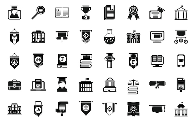 University department icons set simple vector student campus