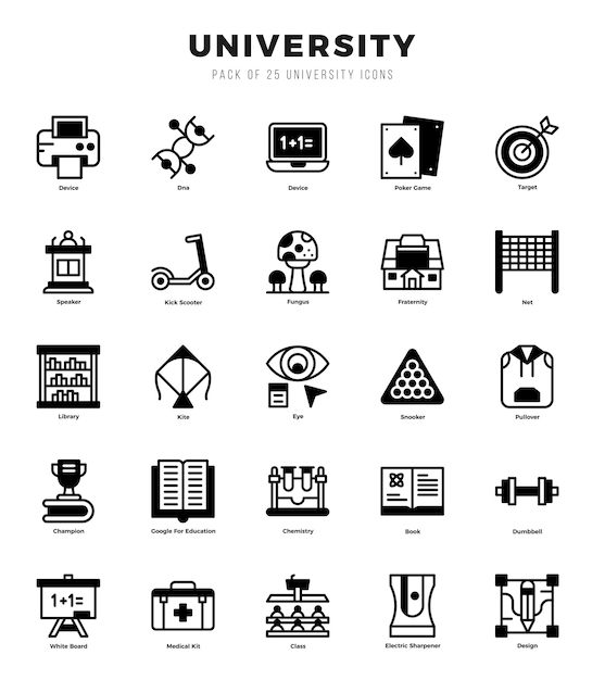University Icons Pack Lineal Filled Style Vector illustration