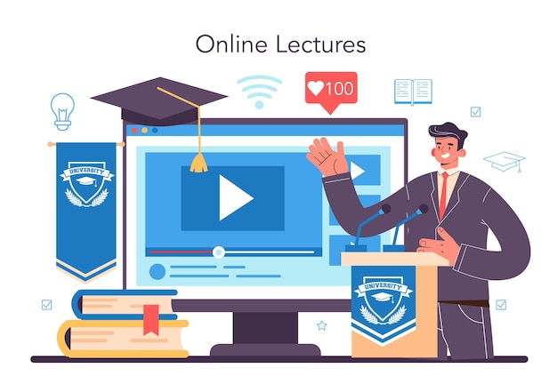 University professor online service or platform lecturer standing