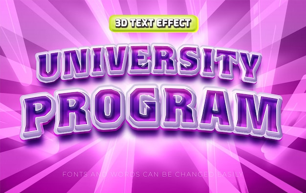 University program 3d editable text effect style