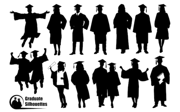 University Students or graduates celebrating silhouettes vector art