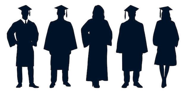 University students or graduates celebrating silhouettes vector art