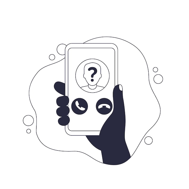 Unknown caller phone call smartphone in hand vector illustration