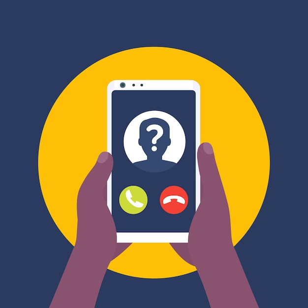 Vector unknown caller, phone call, smartphone in hands vector icon