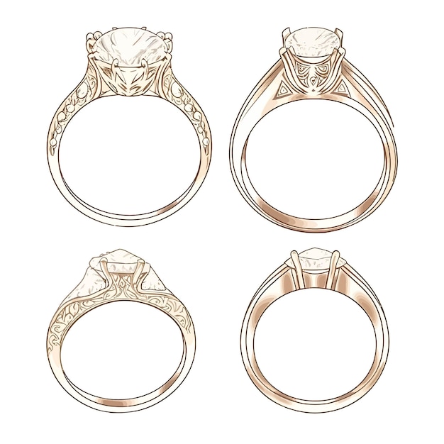 Vector unleashing creativity in sketch style solitaire rings