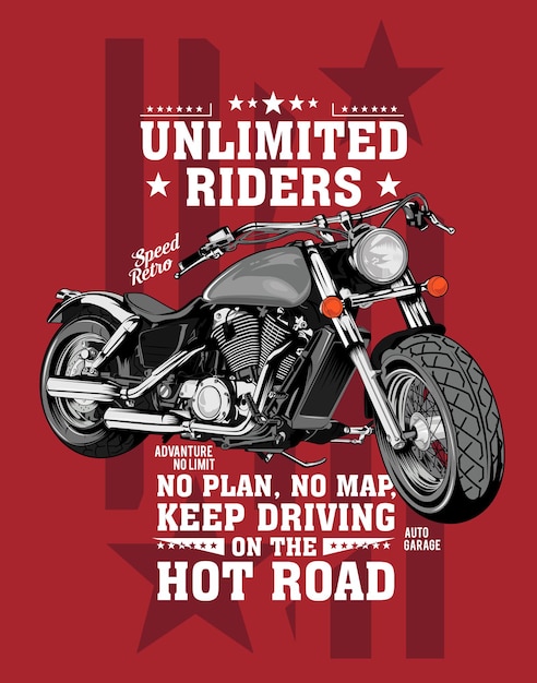 Unlimited rider hot road motorbike illustration