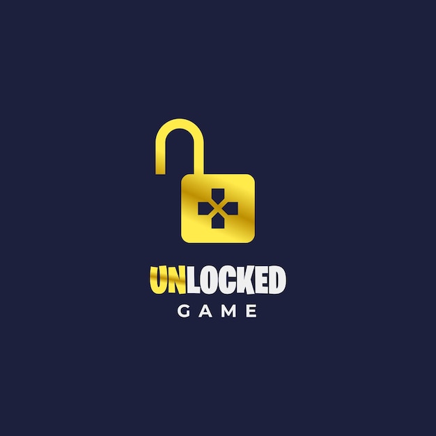 Unlock game logo design padlock combine with game pad logo design concept