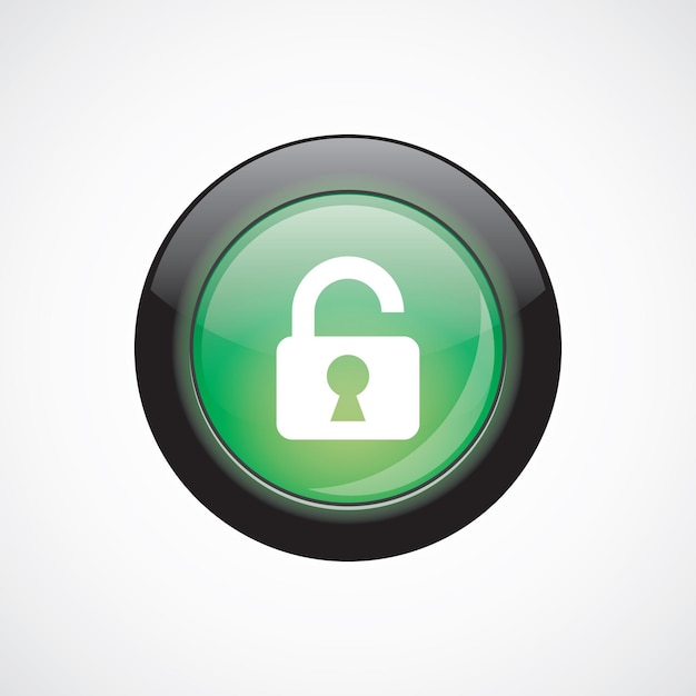 Unlock glass sign icon green shiny button. ui website button