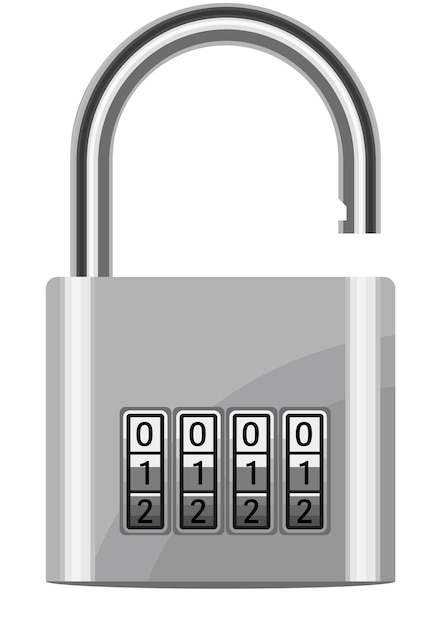 白い背景に隔離された鋼製のパドロック組み合わせのイラスト