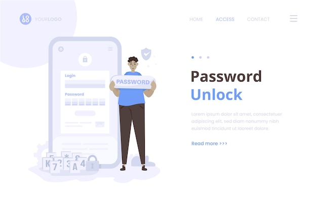 Unlock with password for login application illustration landing page