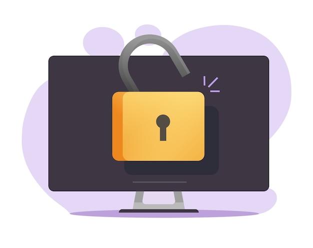 Unlocked computer access online with open padlock vector