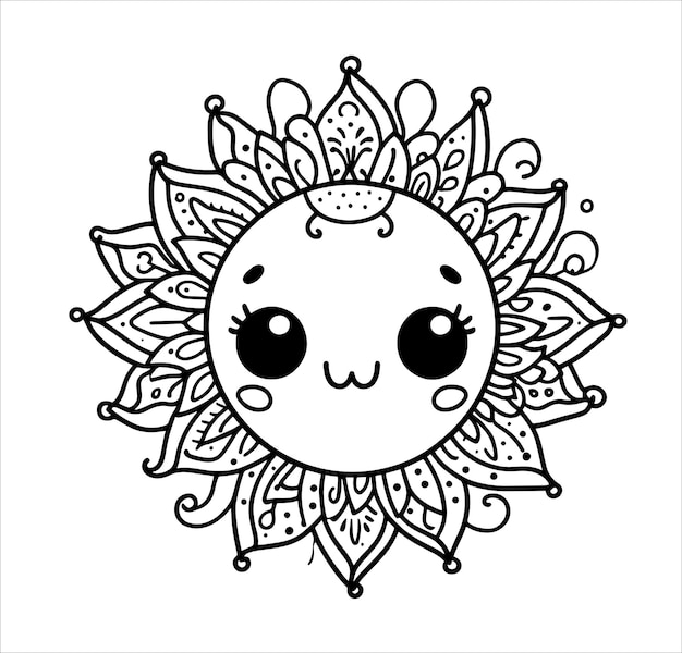 Vettore sbloccare la creatività kawaii sun doodle pagina da colorare e arte vettoriale