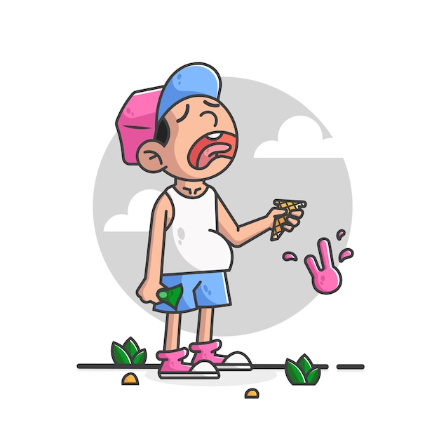Несчастливый мальчик плачет из-за своего мороженого