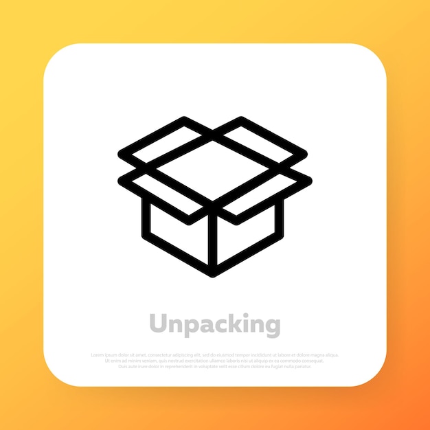 Unpacking package icon. Online shopping. Order delivery. Vector line icon for Business and Advertising