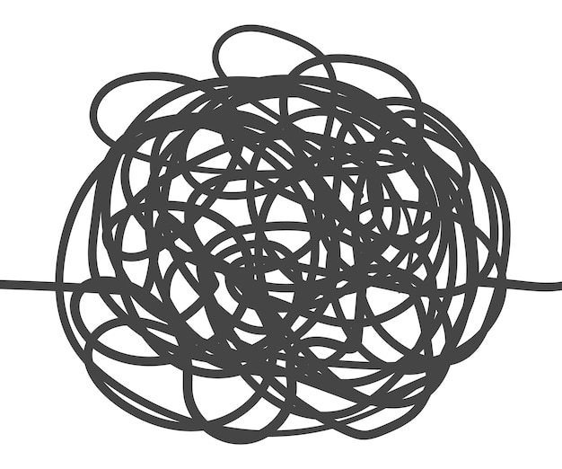 Vector unraveling chaos tangled. psychotherapy hand drawn concept. messy flat line. chaos path