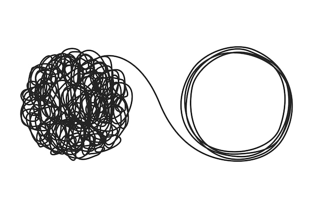 Vector unraveling tangled tangle psychotherapy concept metaphor of problem solving chaos and mess