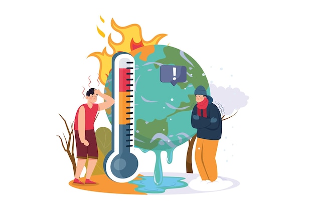 Vettore concetto di illustrazione della temperatura meteorologica instabile