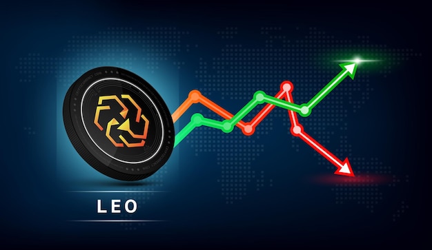 Unus sed leo coin. cryptocurrency token symbol with stock market investment trading graph green red