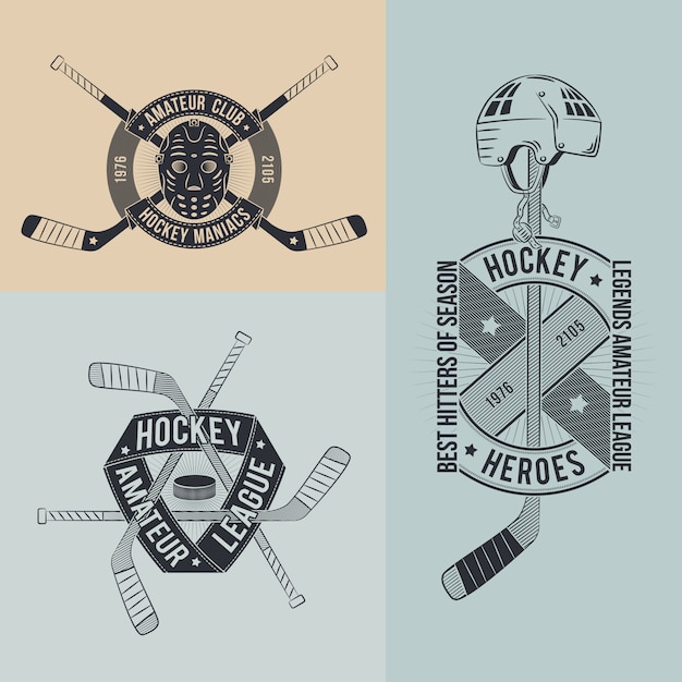 Unusual hockey logo in retro style set