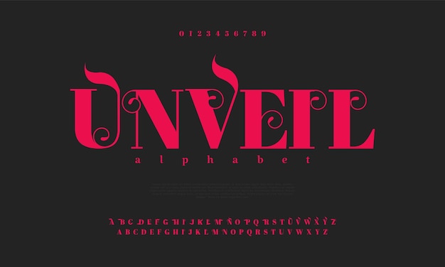 Unveil premium luxury elegant alphabet letters and numbers Elegant wedding typography classic serif