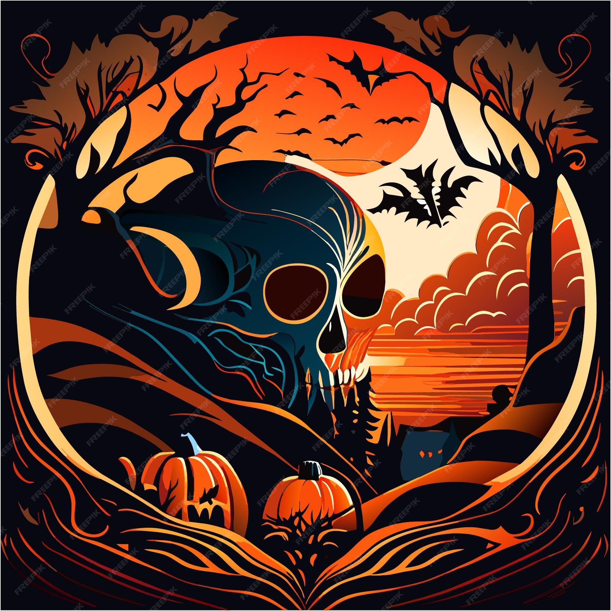 Premium Vector  Unveiling the enchantment pumpkin skull's all hallows' dance on canvas