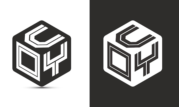 Vector uoy letter logo design with illustrator cube logo vector logo modern alphabet font overlap style