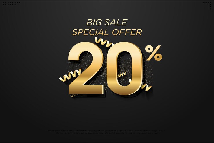 Vector up to 20 percent discount with gold numbers. 20%.
