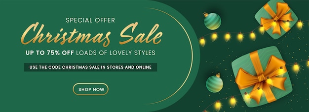 Up to 75% off for christmas sale header or banner design decorated