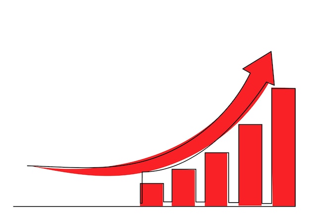 Up arrow above graph line drawing sketch vector