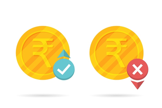 Up and down rupee money icon with shadow